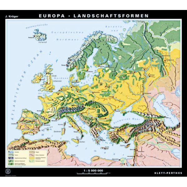Klett-Perthes Verlag Kontinentkarte Europa Relief- / Landschaftsformen (P) 2-seitig
