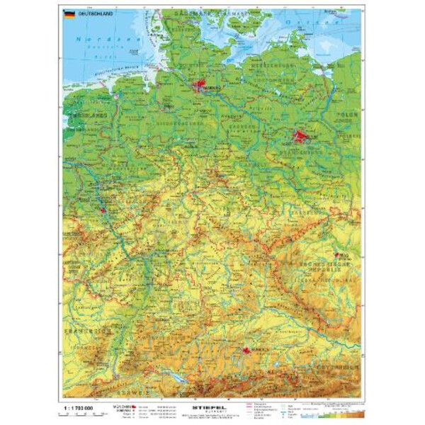 Stiefel Landkarte Deutschland physisch mit Metallleisten