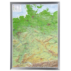 Georelief Landkarte Deutschland (77x57) 3D Reliefkarte mit Alu-Rahmen