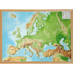 Georelief Kontinentkarte Europa (78x58) 3D Reliefkarte mit Holzrahmen