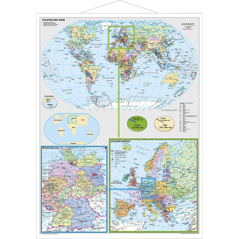 Stiefel Landkarte Deutschland und Europa in der Welt mit Metallleisten