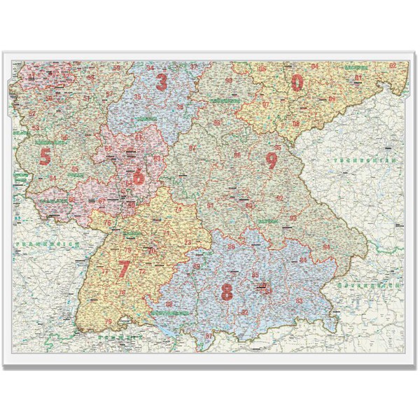 Bacher Verlag Regional-Karte Postleitzahlenkarte Süddeutschland 1:500.000