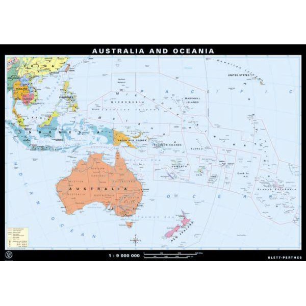 Klett-Perthes Verlag Kontinent-Karte Australien und Ozeanien physisch / politisch (ABW) 2-seitig