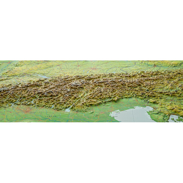 Georelief Regional-Karte Alpenbogen (77x57) 3D Reliefkarte mit Holzrahmen