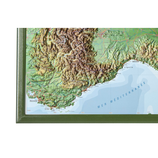 Georelief Regional-Karte Alpenbogen (77x57) 3D Reliefkarte mit Holzrahmen