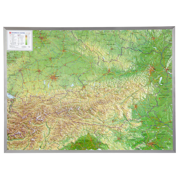 Georelief Österreich klein, 3D Reliefkarte mit Kunststoffrahmen