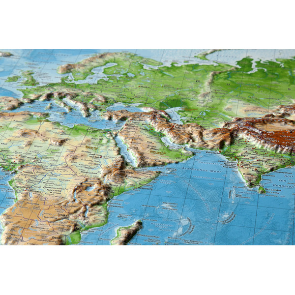 Georelief Weltkarte 3D Reliefkarte mit Alurahmen (77 x 57 cm)