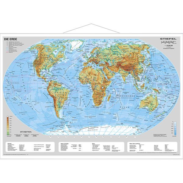 Stiefel Weltkarte Erde physisch (95 x 62 cm)