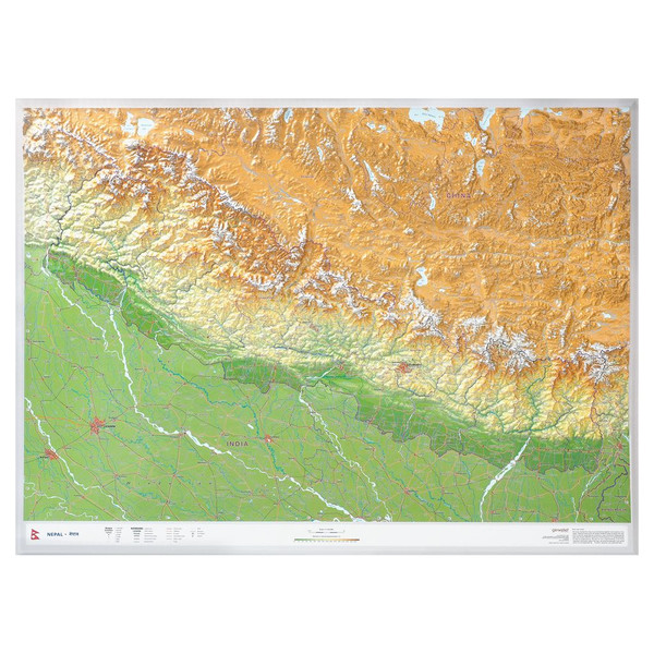 Georelief Regional-Karte Nepal groß 3D