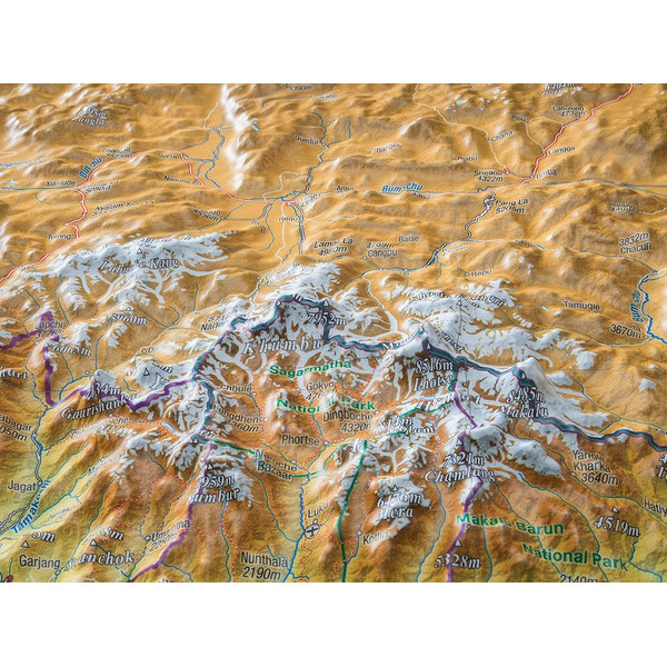 Georelief Regional-Karte Nepal groß 3D mit Holzrahmen