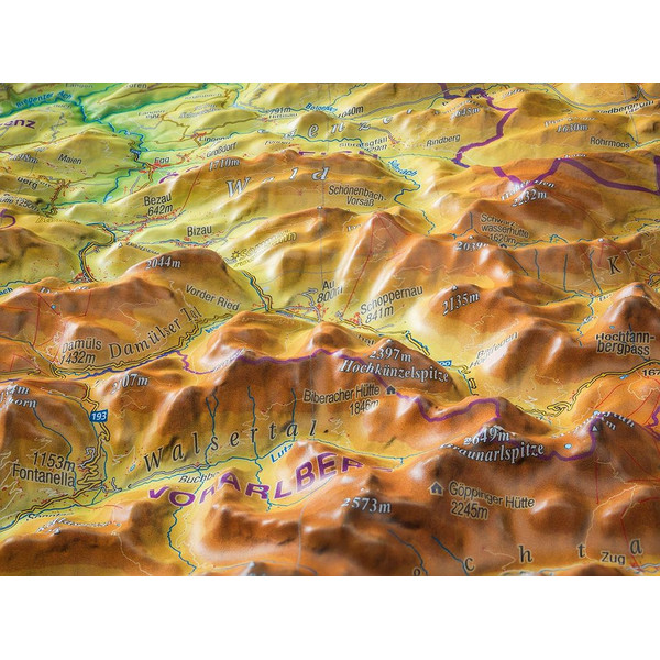 Georelief Regional-Karte Allgäu Bodensee 3D Reliefkarte (77 x 57 cm)