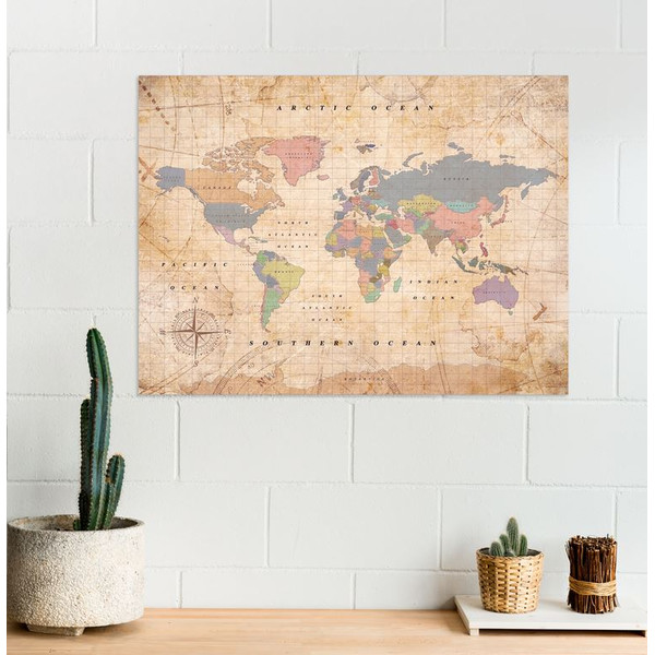 Miss Wood Weltkarte Woody Map Watercolor Old School XL