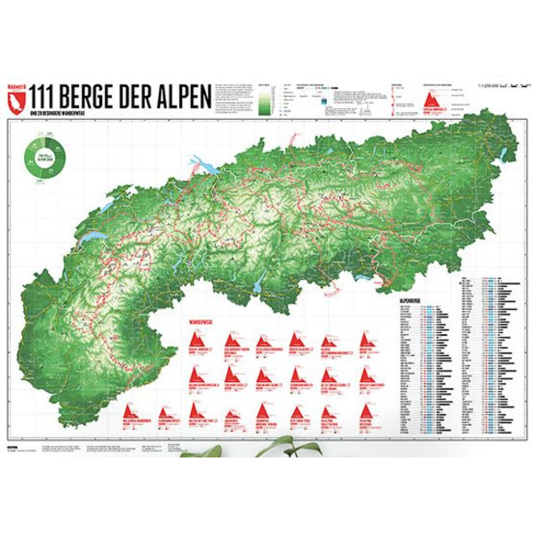 Marmota Maps Regional-Karte Alpenkarte 111 Berge und 20 Wanderwege