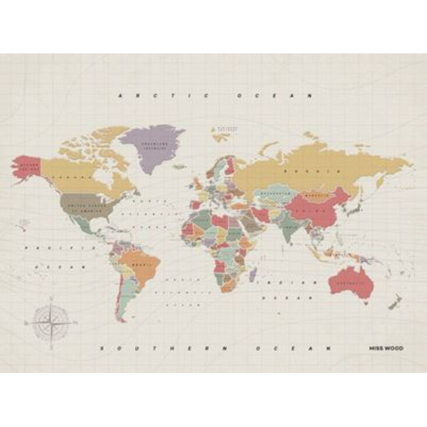 Miss Wood Weltkarte Woody Map Watercolor Tropical XL