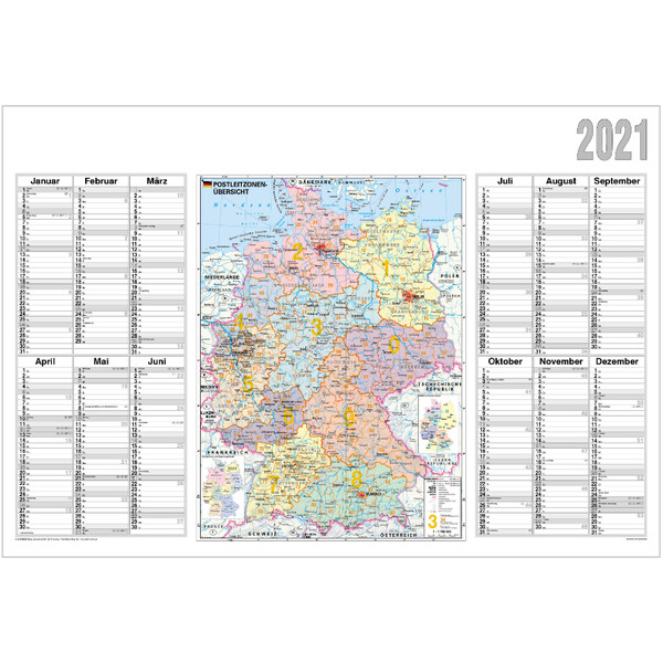 Stiefel Landkarte Jahresplaner 2021 Deutschland Postleitzahlenübersicht