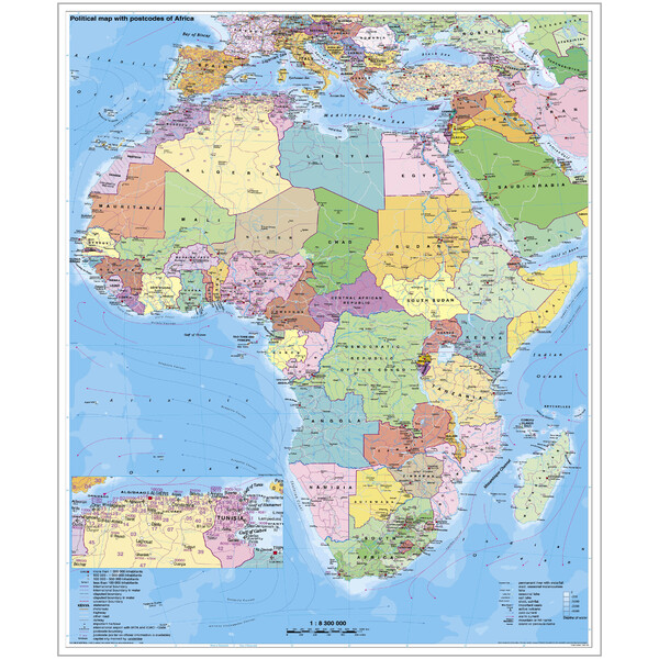 Stiefel Kontinentkarte Afrika politisch mit PLZ auf Platte zum Pinnen und magnethaftend