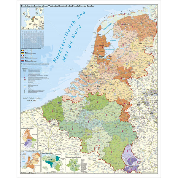 Stiefel Regional-Karte Benelux mit Postleitzahlen (97x137)