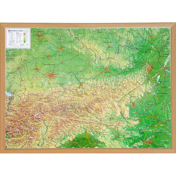 Georelief Landkarte Österreich (77x57) 3D Reliefkarte mit Holzrahmen