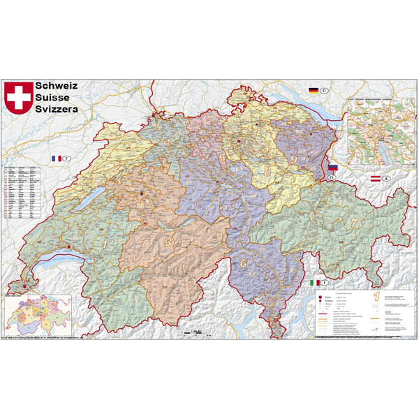 Stiefel Landkarte Schweiz politisch mit Postleitzahlen (95 x 62 cm)