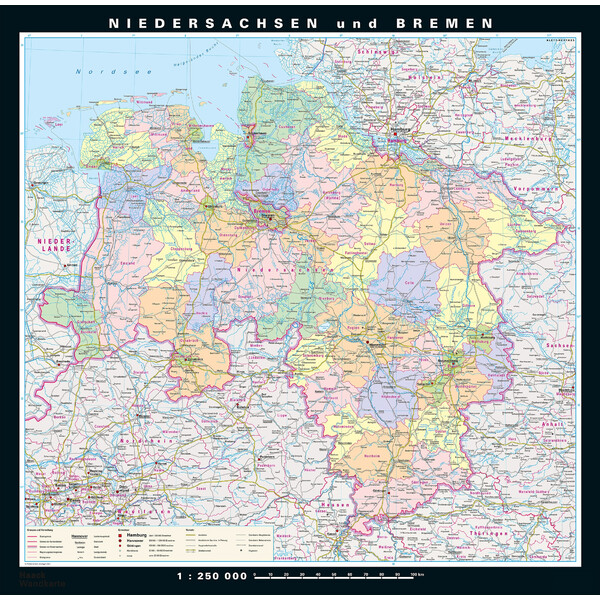 PONS Regional-Karte Niedersachsen und Bremen physisch/politisch (148 x 150 cm)