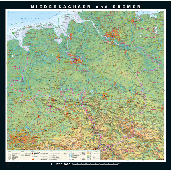 PONS Regional-Karte Niedersachsen und Bremen physisch/politisch (148 x 150 cm)