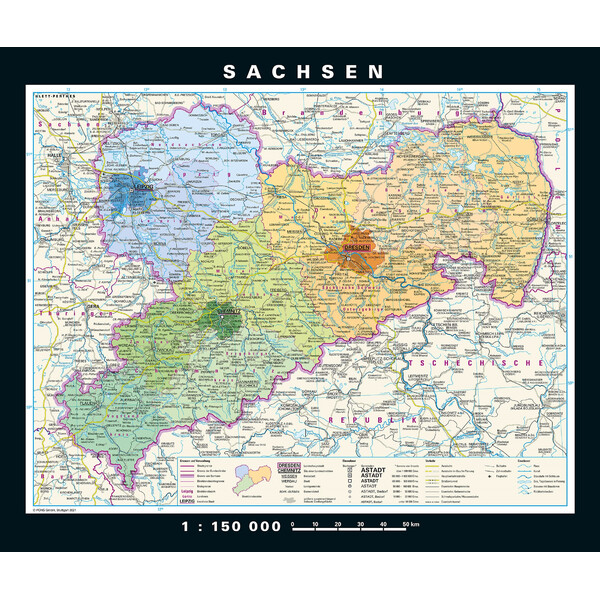 PONS Regional-Karte Sachsen physisch/politisch (176 x 148 cm)