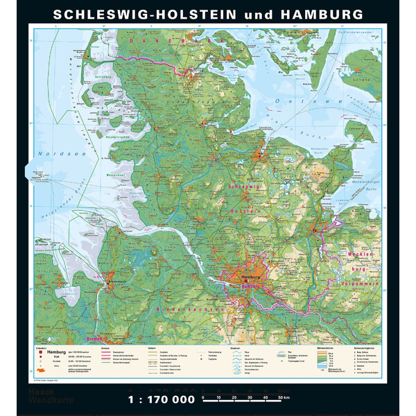 PONS Regional-Karte Schleswig-Holstein und Hamburg physisch/politisch (148 x 175 cm)