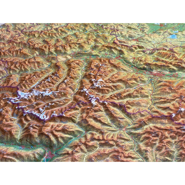 Georelief Regional-Karte Tirol (77 x 57 cm) 3D Reliefkarte mit Alu-Rahmen