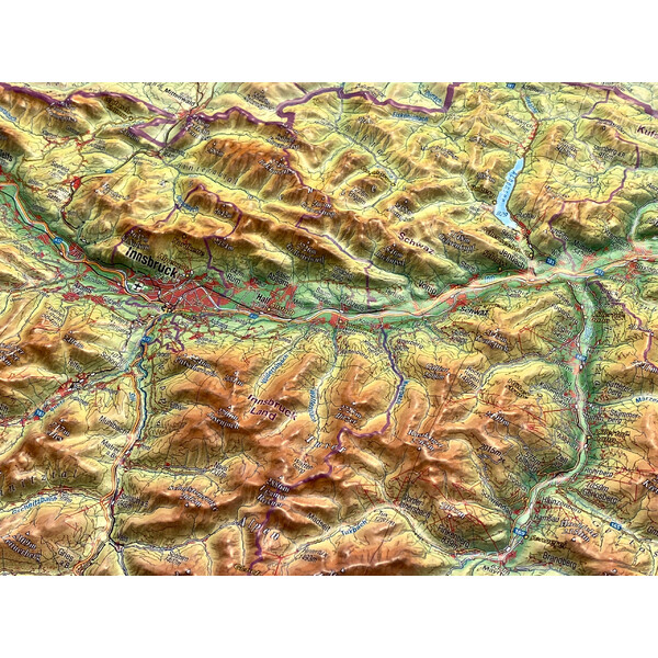 Georelief Regional-Karte Tirol (78 x 58 cm) 3D Reliefkarte mit Holzrahmen