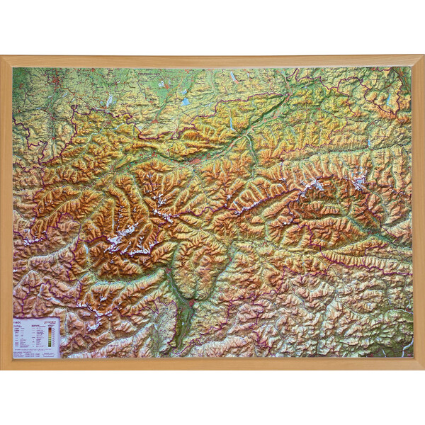 Georelief Regional-Karte Tirol (78 x 58 cm) 3D Reliefkarte mit Holzrahmen