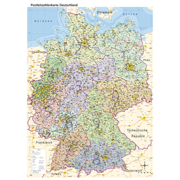 GeoMetro Landkarte Deutschland politisch mit Postleitzahlen PLZ (84 x 114 cm)