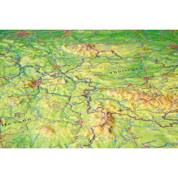 Georelief Landkarte Deutschland (77x57) 3D Reliefkarte mit Holzrahmen