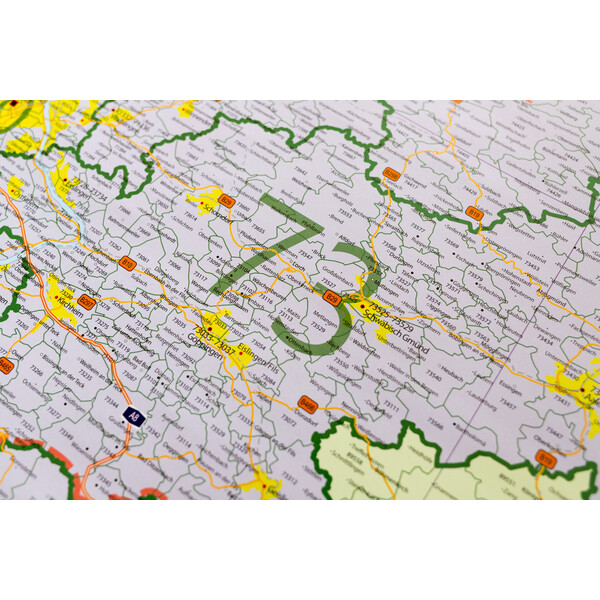 GeoMetro Regional-Karte Baden-Württemberg Postleitzahlen PLZ (100 x 123 cm)