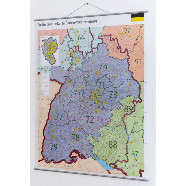 GeoMetro Regional-Karte Baden-Württemberg Postleitzahlen PLZ (100 x 123 cm)