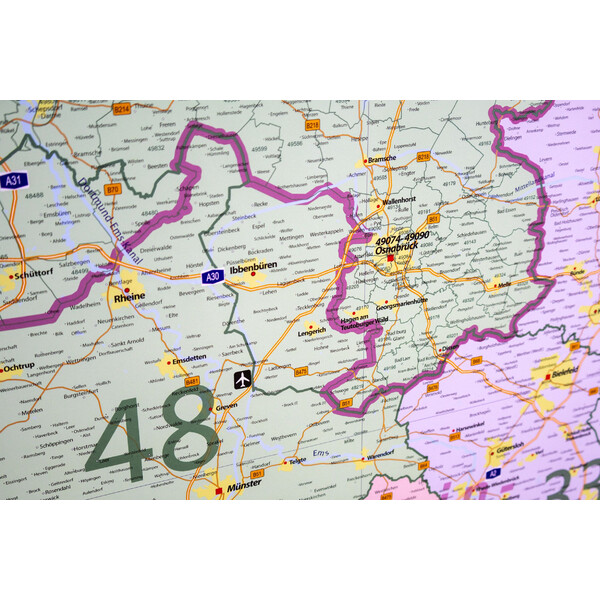 GeoMetro Regional-Karte Niedersachsen Postleitzahlen PLZ (100 x 110 cm)