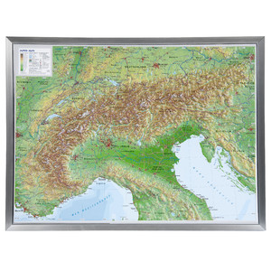 Georelief Regional-Karte Alpenbogen (77x57) 3D Reliefkarte mit Alu-Rahmen
