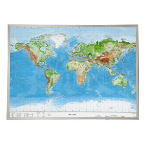 Georelief Weltkarte 3D Reliefkarte mit Alurahmen (77 x 57 cm)