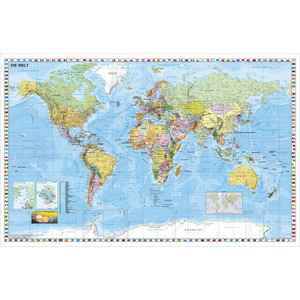 Stiefel Weltkarte Wandkarte mit Holzbeleistung weiß und Aufhängeschnur