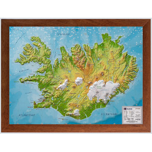 Georelief Landkarte Island (klein) mit Holzrahmen, 3D Reliefkarte