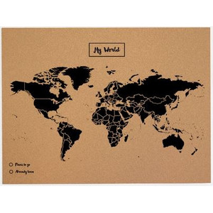 Miss Wood Weltkarte Woody Map Natural Cork L black