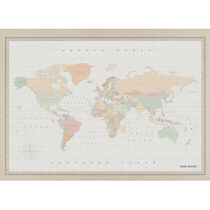 Miss Wood Weltkarte Woody Map Watercolor Colonial XL