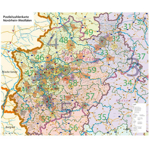 GeoMetro Regional-Karte Nordrhein-Westfalen Postleitzahlen PLZ NRW (118 x 100 cm)