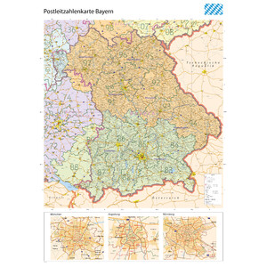 GeoMetro Regional-Karte Bayern Postleitzahlen PLZ (100 x 140 cm)