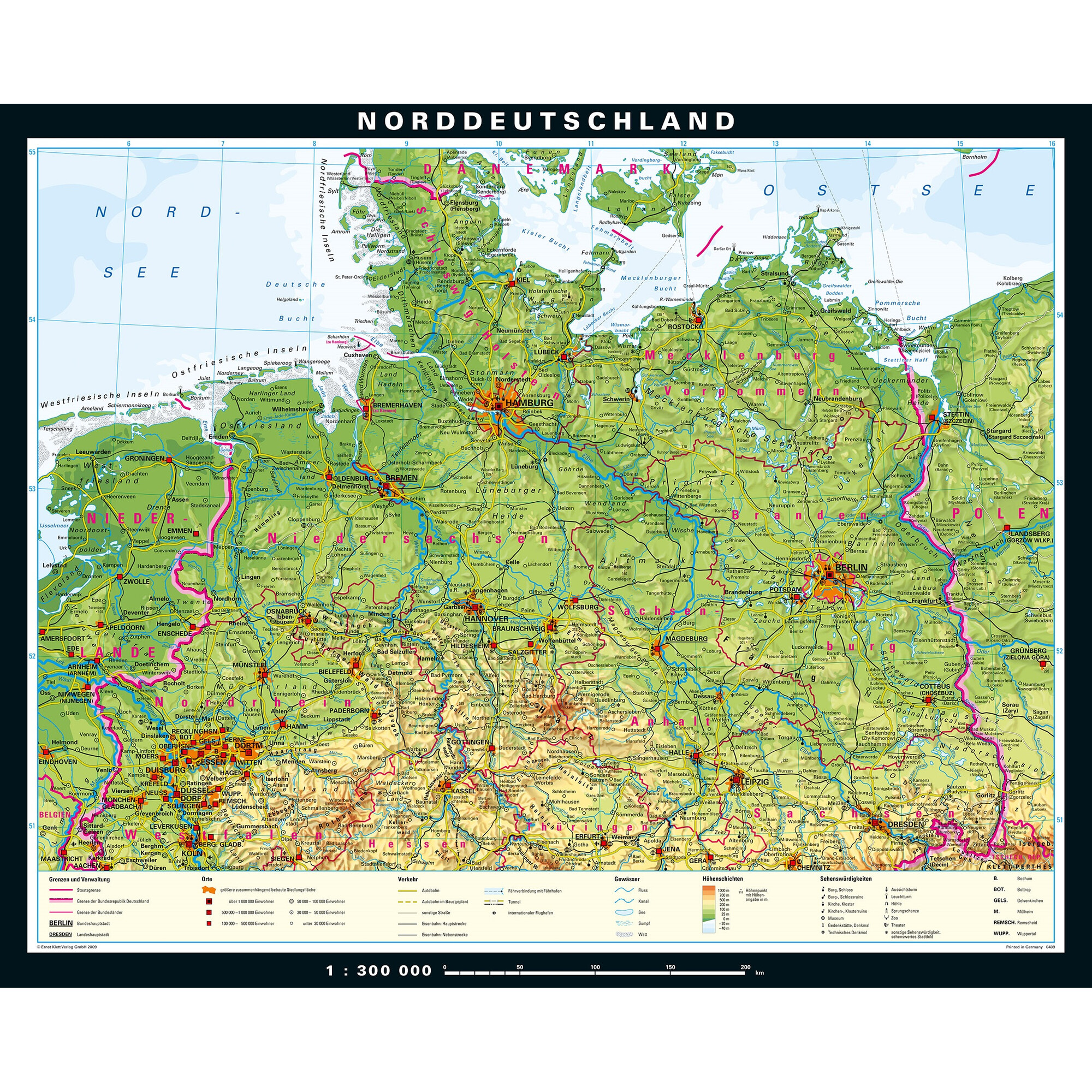 PONS RegionalKarte Norddeutschland physisch (243 x 197 cm)