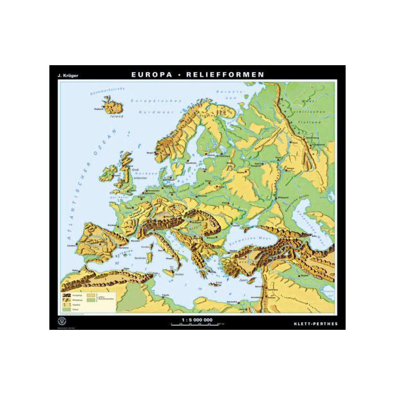 Klett-Perthes Verlag Kontinentkarte Europa Relief- / Landschaftsformen (P) 2-seitig