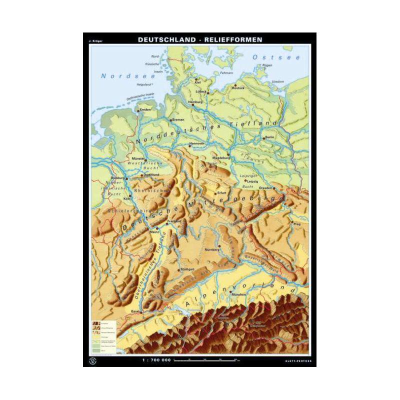 Klett-Perthes Verlag Landkarte Deutschland Reliefformen / Landschaftsformen (ABW) 2-seitig