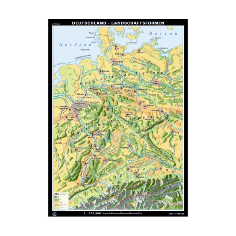 Klett-Perthes Verlag Landkarte Deutschland Reliefformen / Landschaftsformen (P) 2-seitig