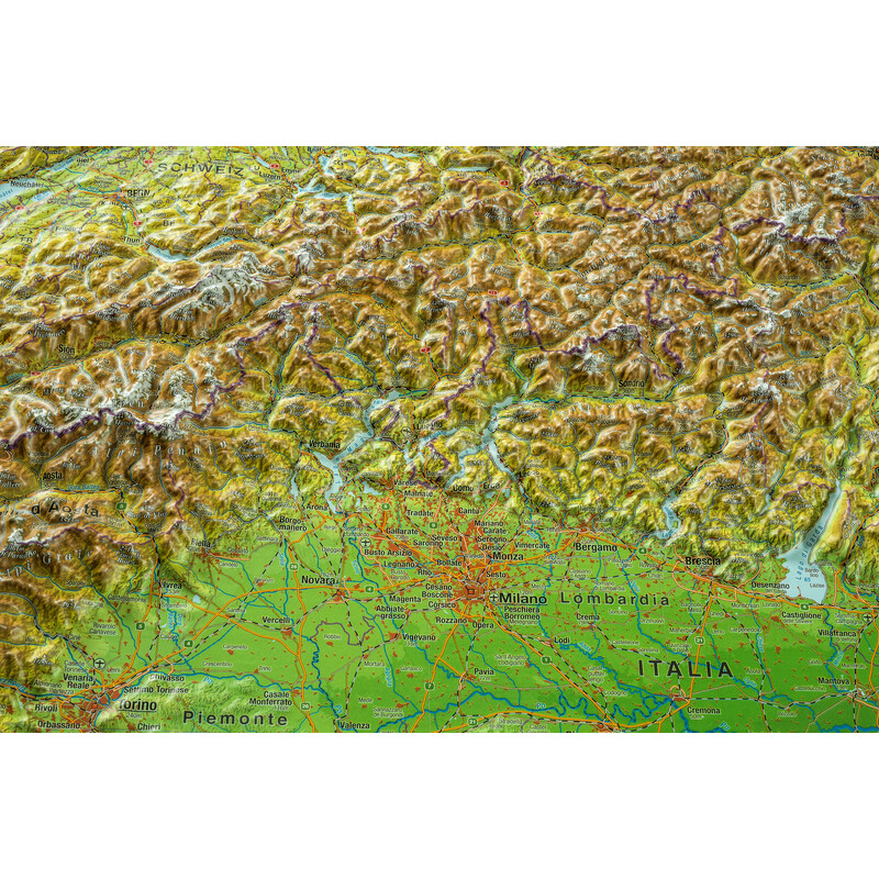 Georelief Regional-Karte Alpenbogen (77x57) 3D Reliefkarte