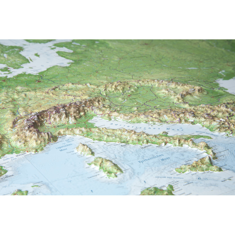 Georelief Kontinentkarte Europa (78x58) 3D Reliefkarte mit Holzrahmen