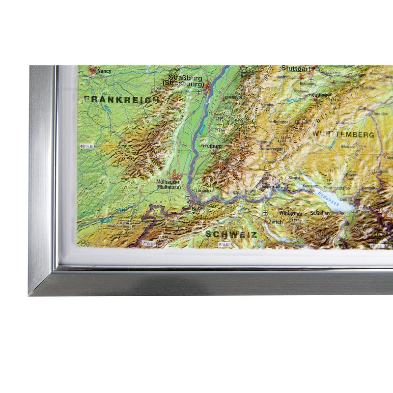 Georelief Landkarte Deutschland (77x57) 3D Reliefkarte mit Alu-Rahmen